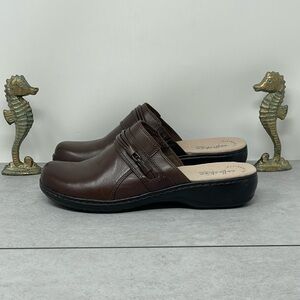 Clarks Collection Leather Clogs Leisa Clover Brown 7.5 M